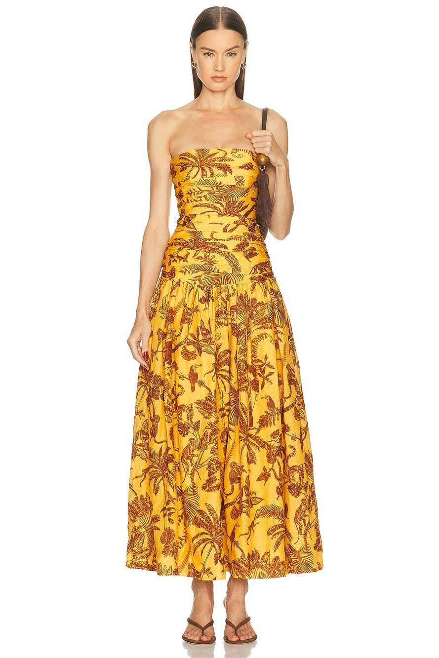 Alemais Banana Blossom Ruched Strapless Dress US2 New $890